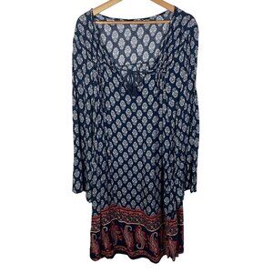 Indulge Mandala Paisley Print Peasant Dress Cover Up Women Plus Size 3X Blue